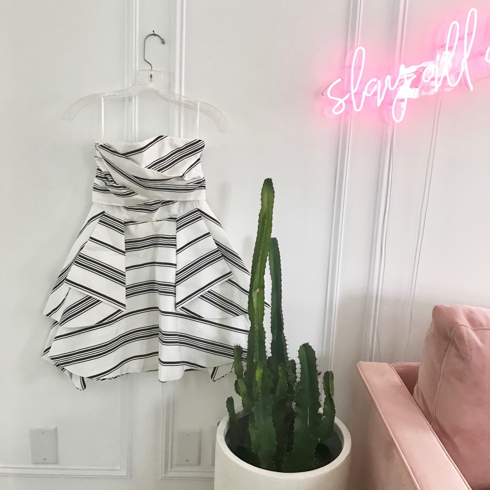 C/meo Night Tale Striped Black and White Dress